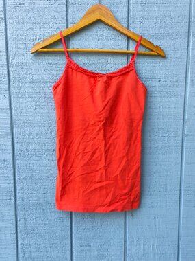 y2k 2 A Tee Cotton Ruffle Cami Shelf Bra sz S Orange Coquette Flirty Feminine